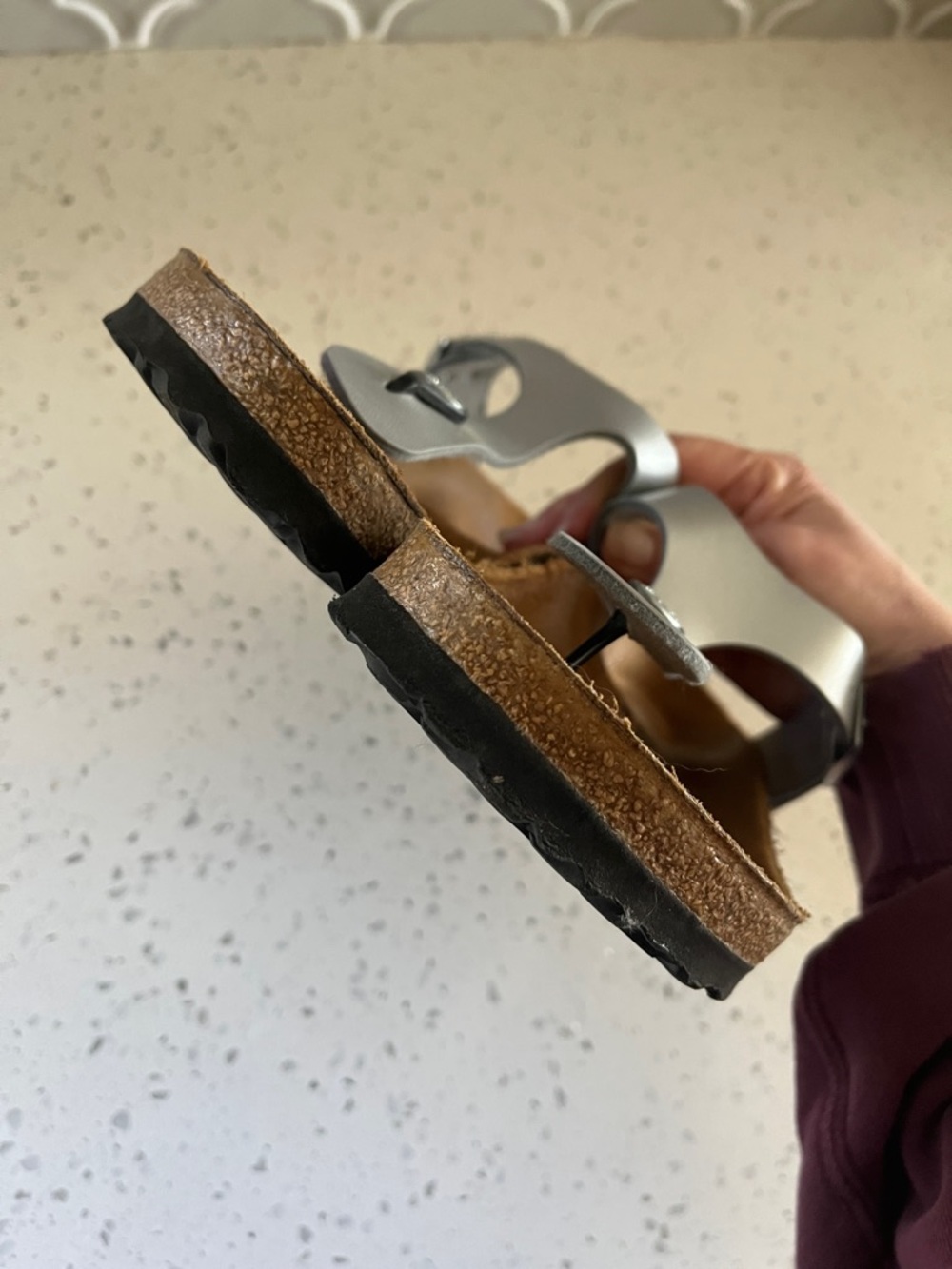 Birkenstock Silver Metallic T-Strap Thong Sandals 39 gizeh - Picture 4 of 6